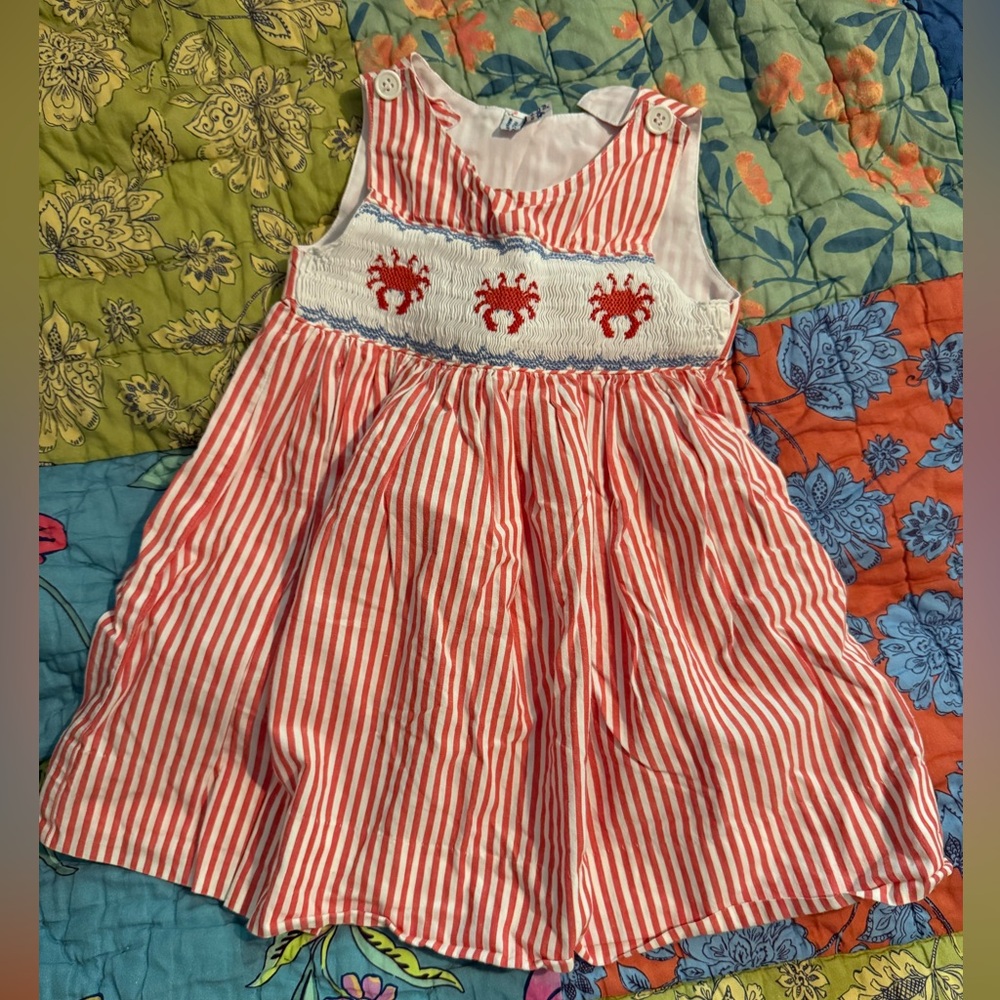 Striped Red and White Smocked Crabs Dress